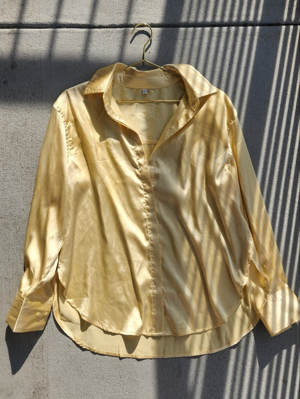 Daily Drills Silky Gold Button-Front Womens Top